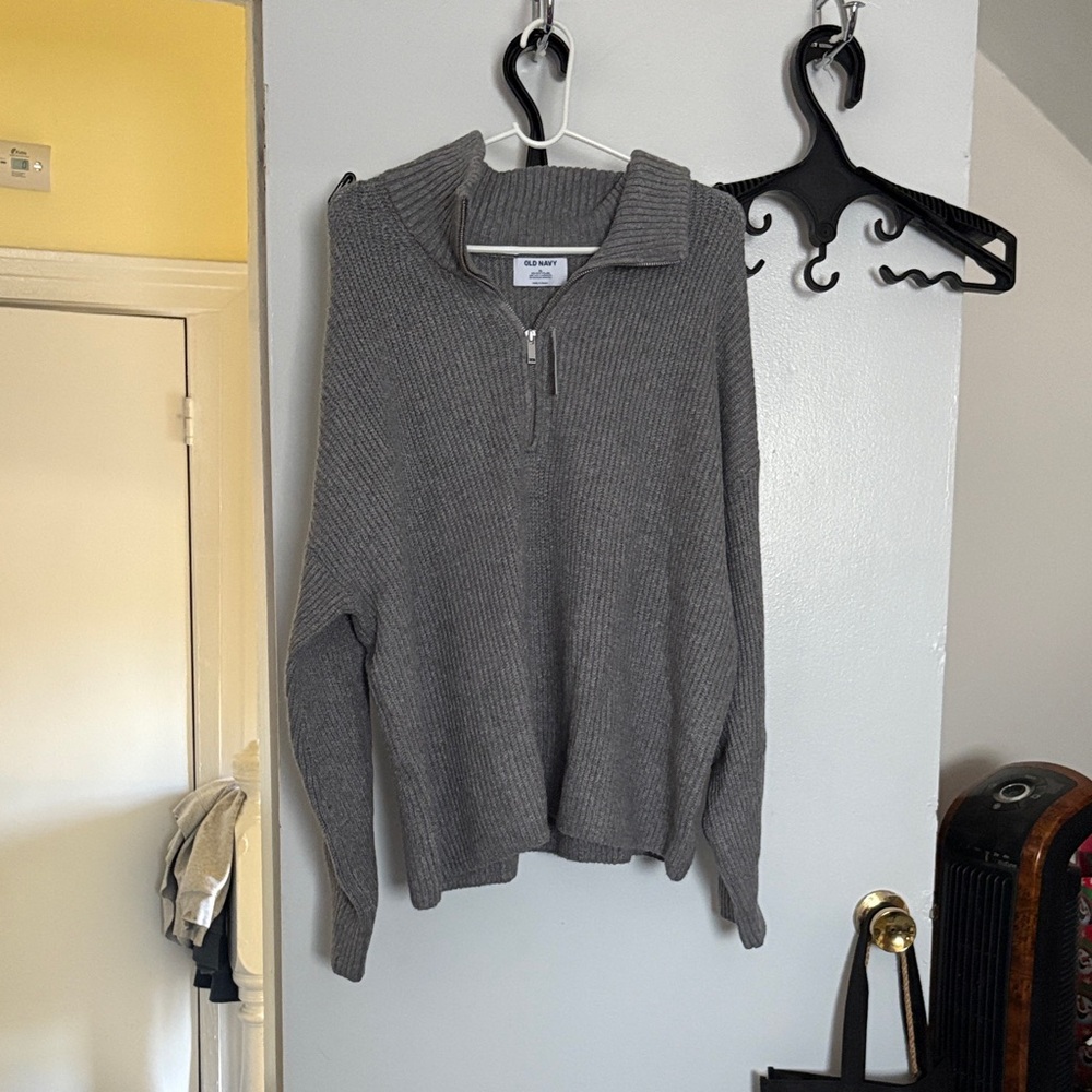 Old Navy Heather Gray Knit Zip Sweater